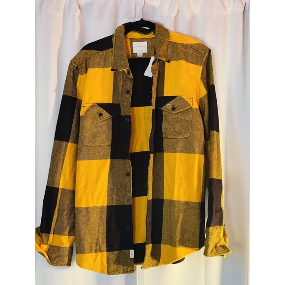 American Eagle Outfitters Shacket Plaid Shirt Jacket Black Yellow New NWT Large - Picture 2 of 8